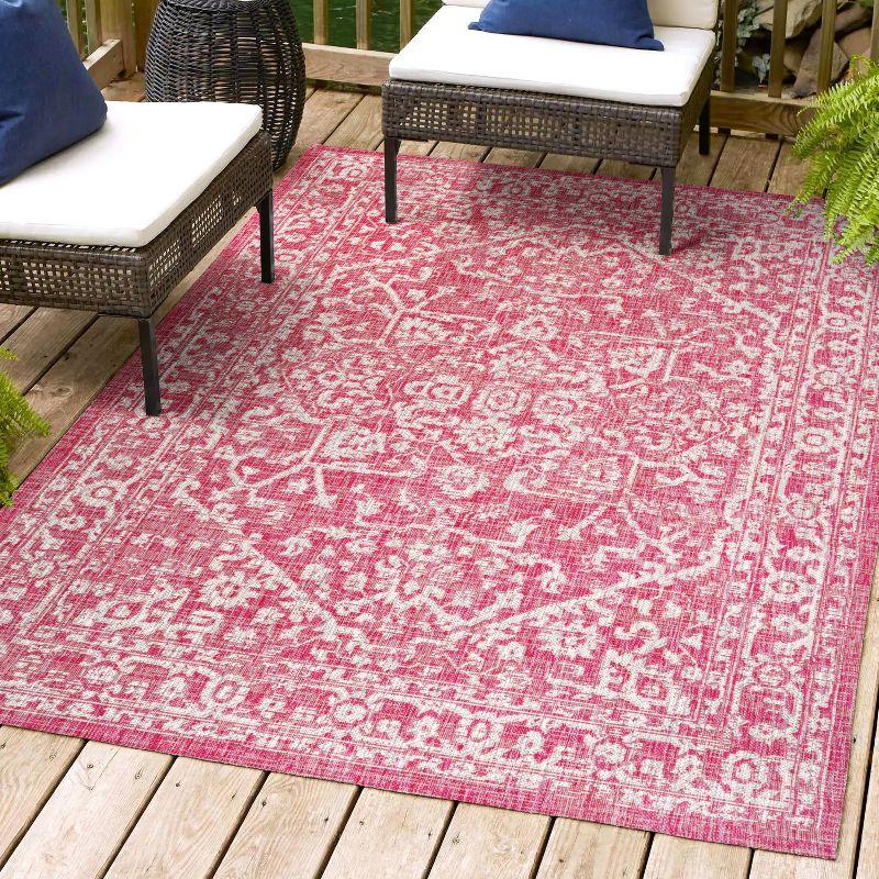 9' x 12' Malta Bohemian Medallion Textured Weave Indoor/Outdoor Area Rug, Fuchsia/Light Gray - JONATHAN Y