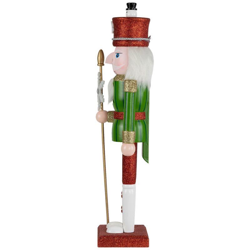 Glittered Nutcracker With Snowflake Scepter Christmas Figure - 15" - Red And Green