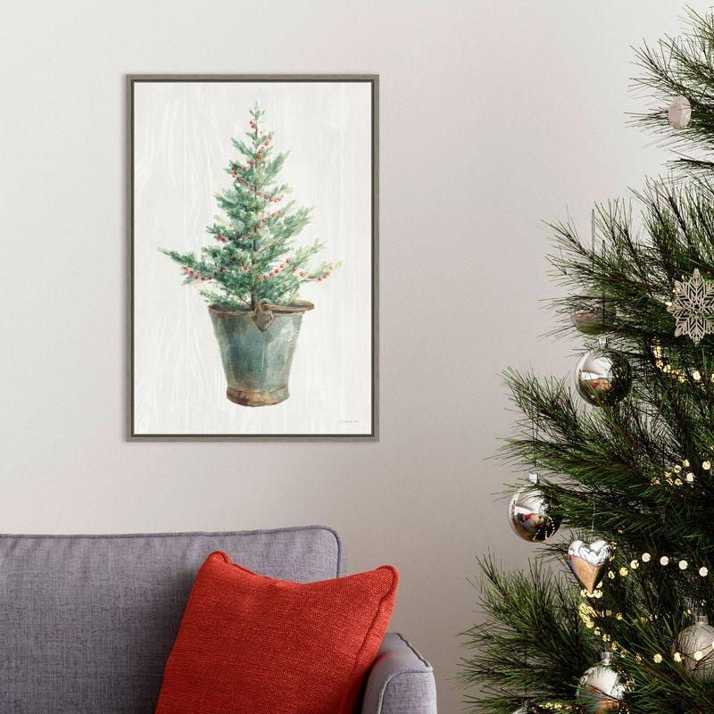 16" x 23" White and Bright Christmas Tree I Framed Wall Canvas - Amanti Art: Holiday Decor, Pine Artwork