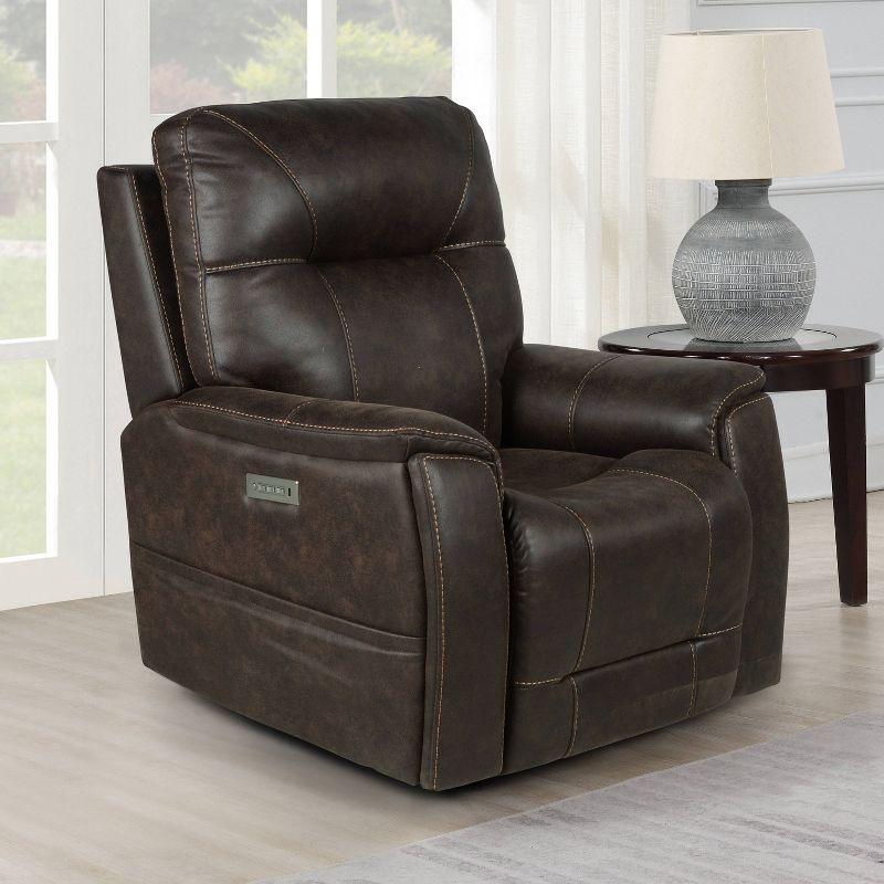 Lexington Power Media Recliner Saddle Brown - Steve Silver Co.: Faux Leather, USB Port, Cup Holder