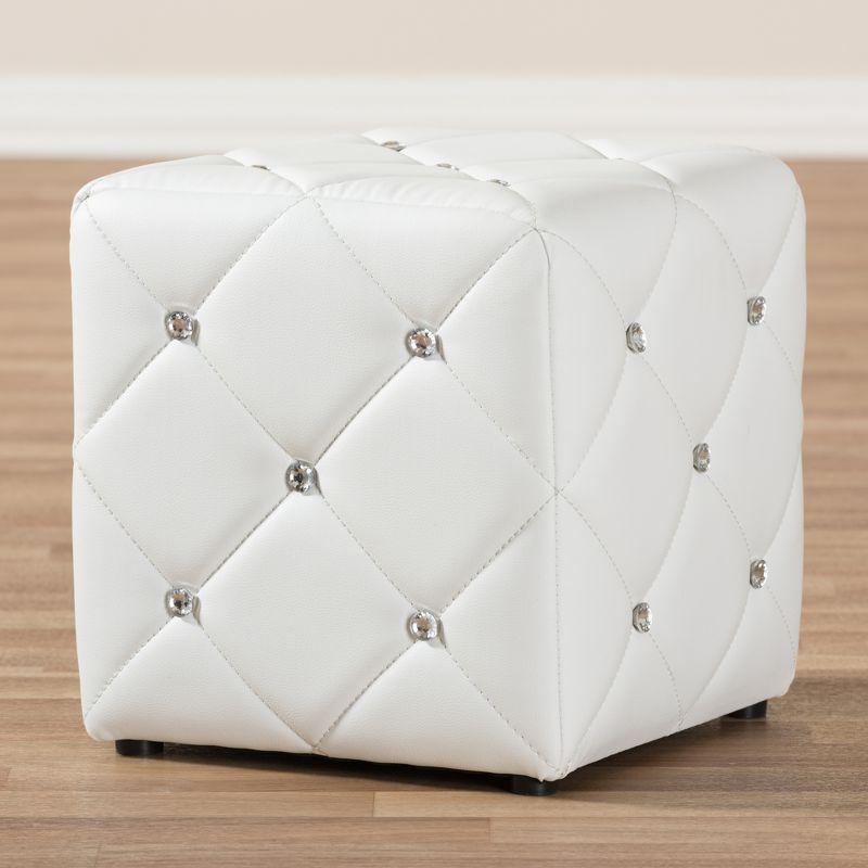 Stacey 14" White Tufted Faux Leather Compact Ottoman