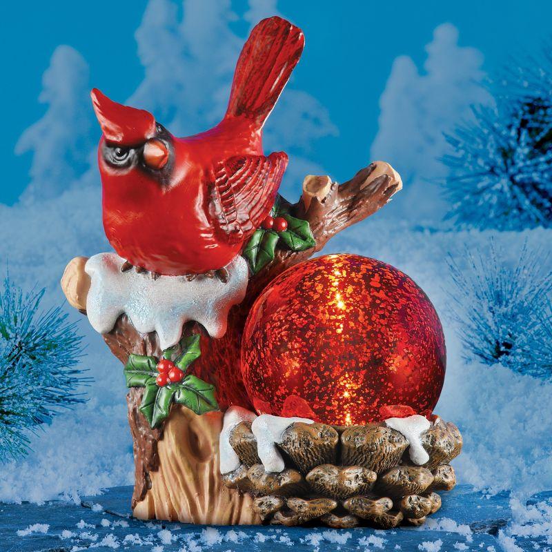 Red Cardinal with Solar Gazing Ball Winter Resin Statue