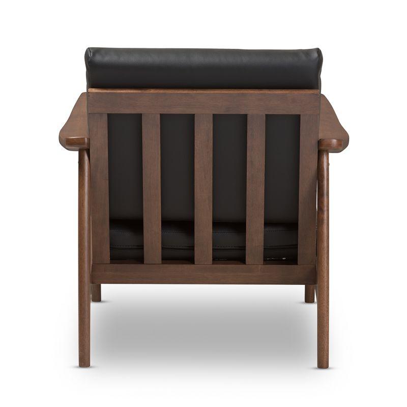 Venza Mid Century Modern Walnut Wood Faux Leather Lounge Chair Black - Baxton Studio: Indoor Armchair, Rubberwood Frame