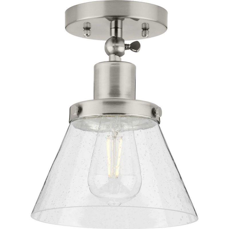 Progress Lighting Hinton 1-Light Industrial Flush Mount Ceiling Light, Brushed Nickel, Seeded Glass Shade