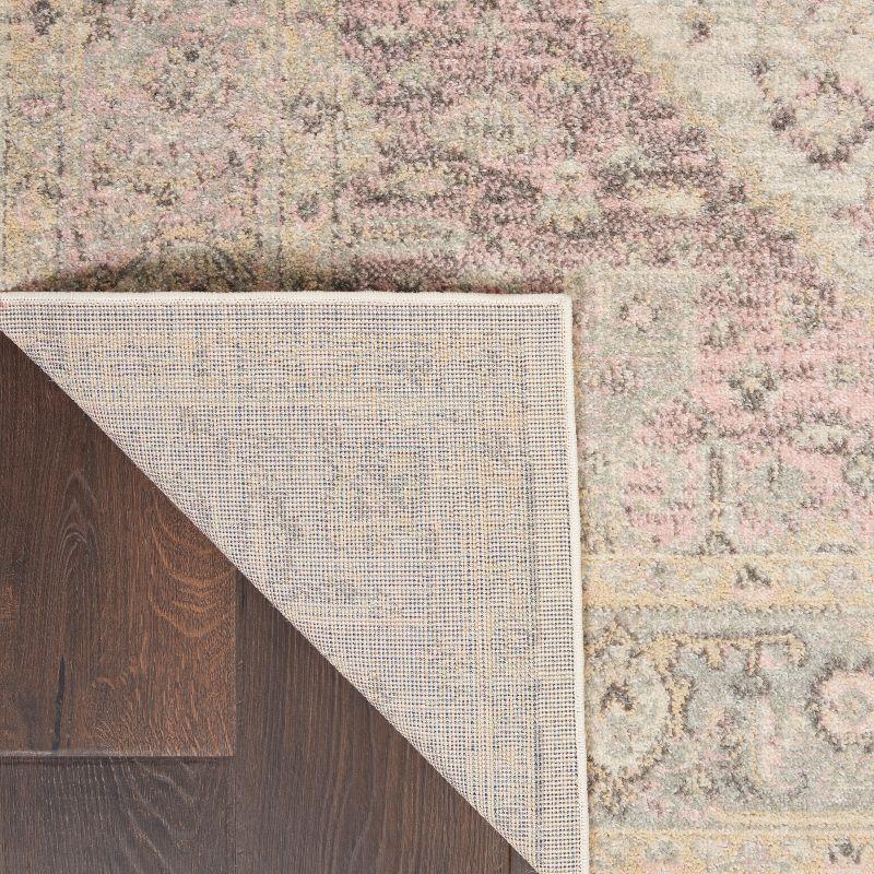 Ivory & Pink Synthetic 4'x6' Easy-Care Rectangular Rug