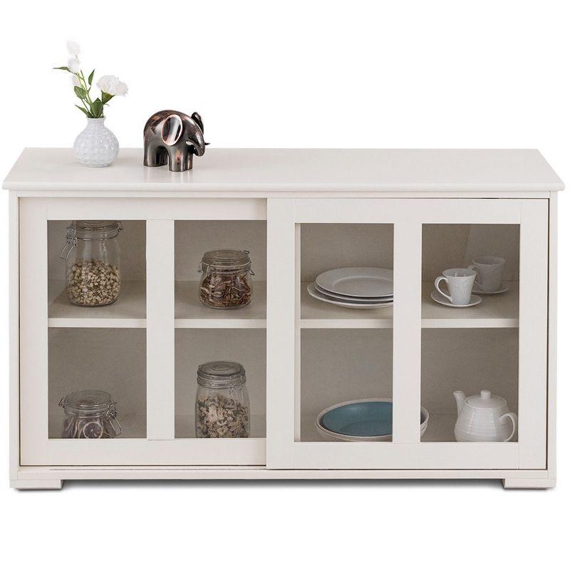 Off-White MDF Kitchen Storage Cabinet with Glass Sliding Doors