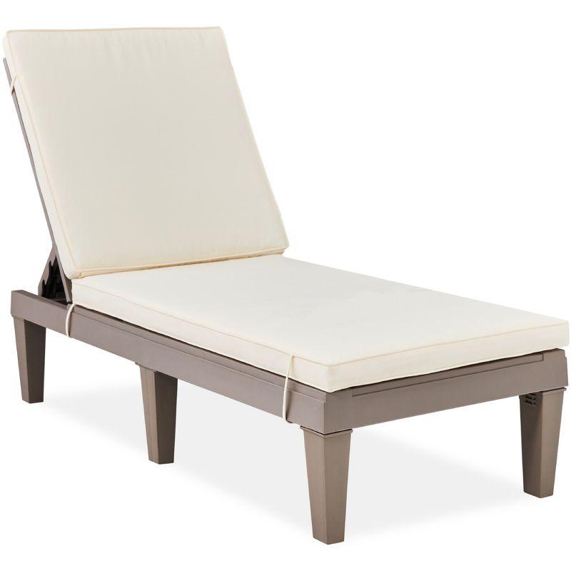 Brown Resin Outdoor Chaise Lounger with Ivory Cushion