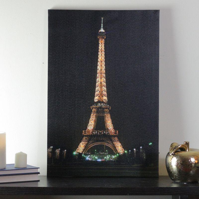 Northlight 23.5" LED Lighted Famous Eiffel Tower Paris France at Night Canvas Wall Art