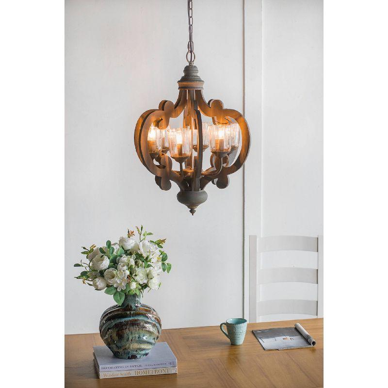 21"x24" 6-Light Wood Chandelier Ceiling Light Gray - A&B Home: No Assembly, UL Listed, Adjustable Height