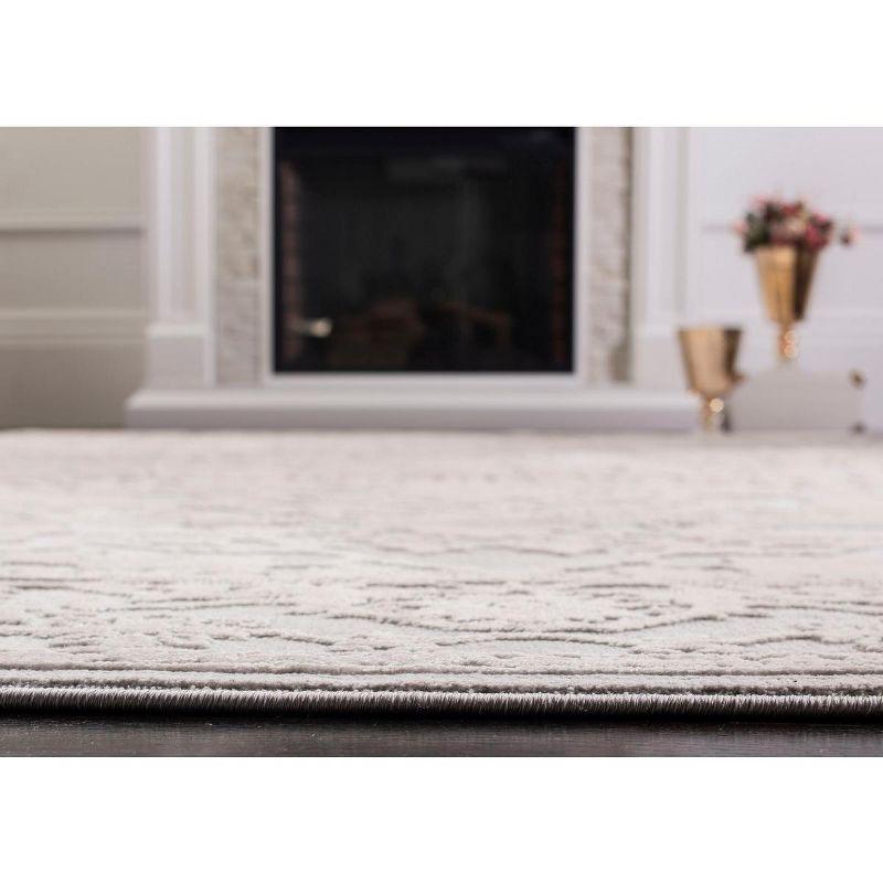 Light Grey and Cream Floral Square Synthetic Area Rug