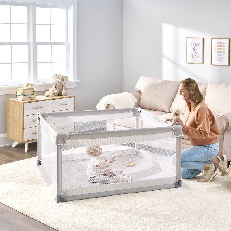 Gray Mesh Portable Soft Sided Baby Playpen