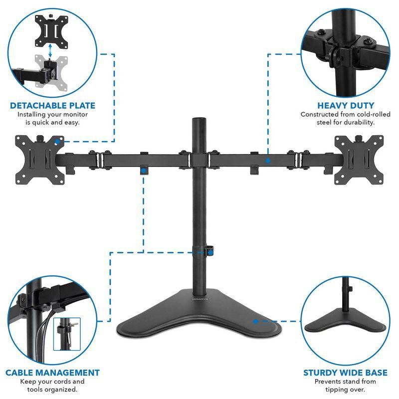 Mount-It! Double Monitor Desk Stand Fits 21 - 32 Inch Computer Screens | Freestanding Base | 2 Heavy Duty Full Motion Adjustable Arms