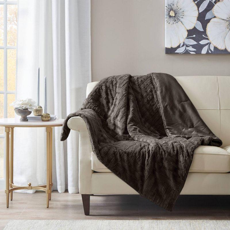 50"x60" Polar Solid Faux Fur Throw Blanket Chocolate - Madison Park: Hypoallergenic, Plush, Machine Washable