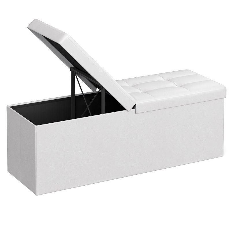 White 43" Faux Leather Folding Storage Ottoman Bench