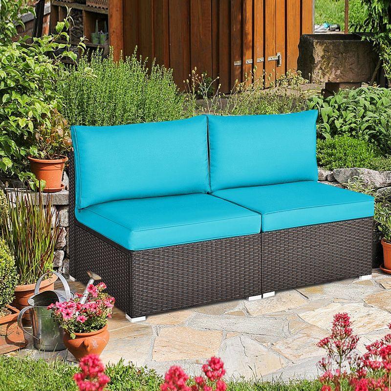 Ivy Bronx Howells 2 Pieces Patio Rattan Armless Sofa Set with Cushions (Set of 2)