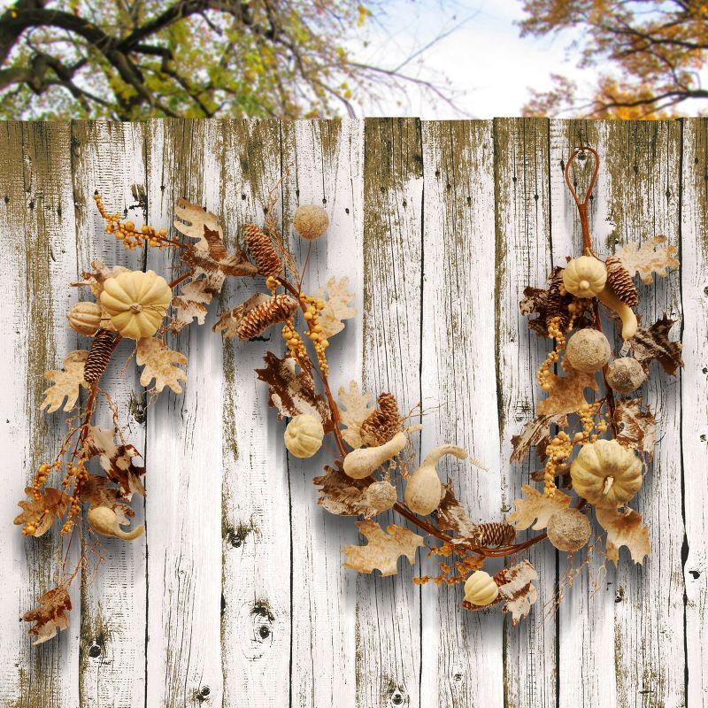 National Tree Company Artificial Autumn Garland, White, Made with Pumpkins, Gourds, Maple Leaves, Pinecones, Berry Clusters, Autumn Collection, 6 ft