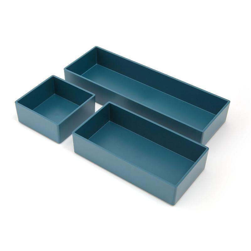 TRU RED 3 Piece Plastic Drawer Organizer Teal TR55299