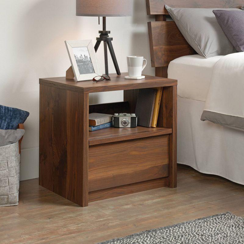 Grand Walnut Minimalist 1-Drawer Nightstand with Open Shelf