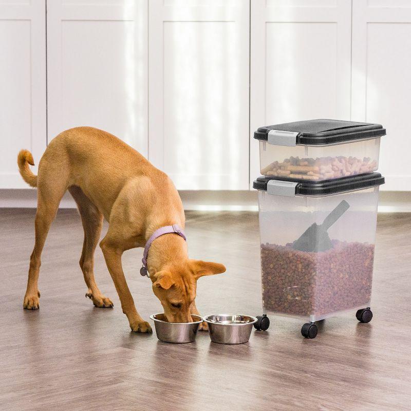 IRIS USA 30 lbs & 11 lbs Combo Airtight Dog Food Storage Container, Stackable Treat Box, 2-Cup Scoop, Casters, Keep Fresh, Easy Mobility, Black
