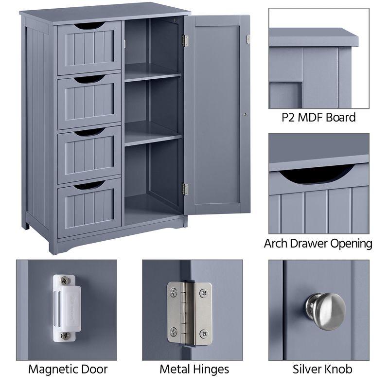 Yaheetech Wooden Bathroom Floor Cabinet with 4 Drawers Gray