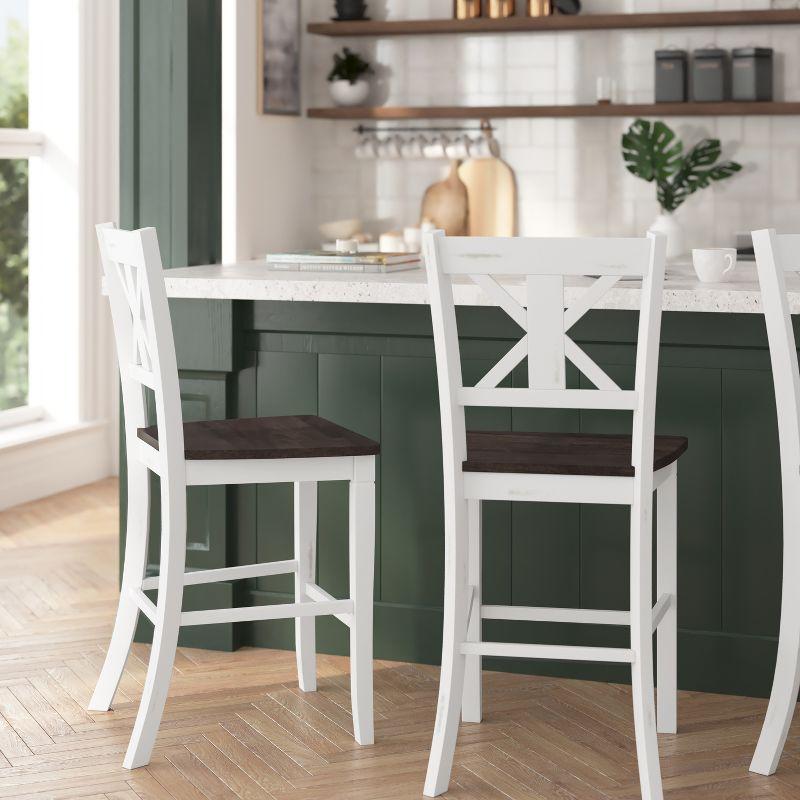 Merrick Lane Set of Two Solid Wood Modern Farmhouse Counter Height Dining Stool in Antique White Wash Finish