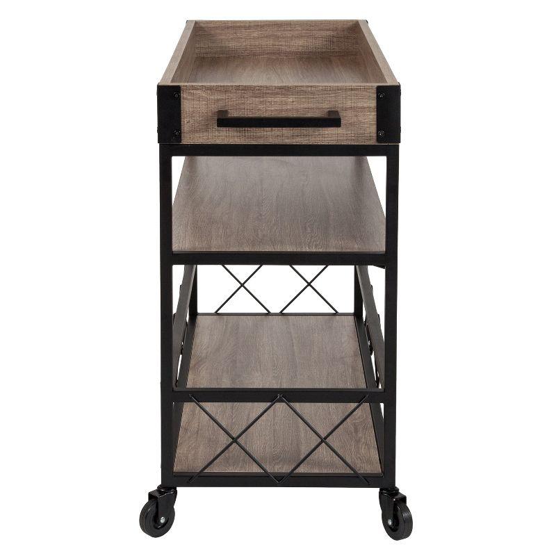 Flash Furniture Buckhead Distressed Light Oak Wood and Iron Kitchen Serving and Bar Cart with Wine Glass Holders