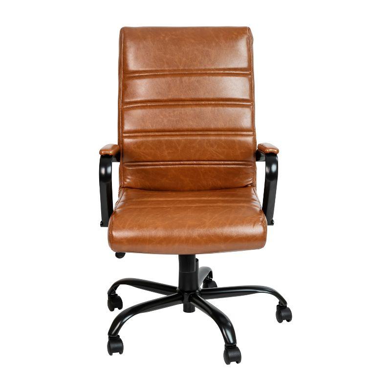 Emma and Oliver High Back Brown LeatherSoft Executive Swivel Office Chair with Black Frame/Arms