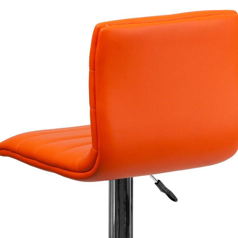 Flash Furniture Modern Orange Vinyl Adjustable Bar Stool with Back, Counter Height Swivel Stool with Chrome Pedestal Base