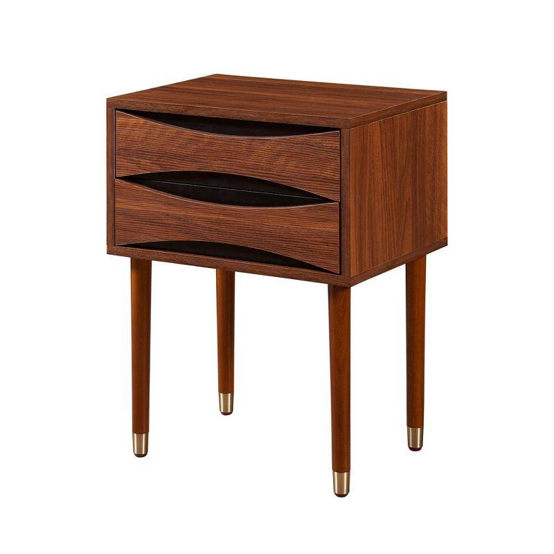 Walnut and Brass Rectangular Side Table with Storage