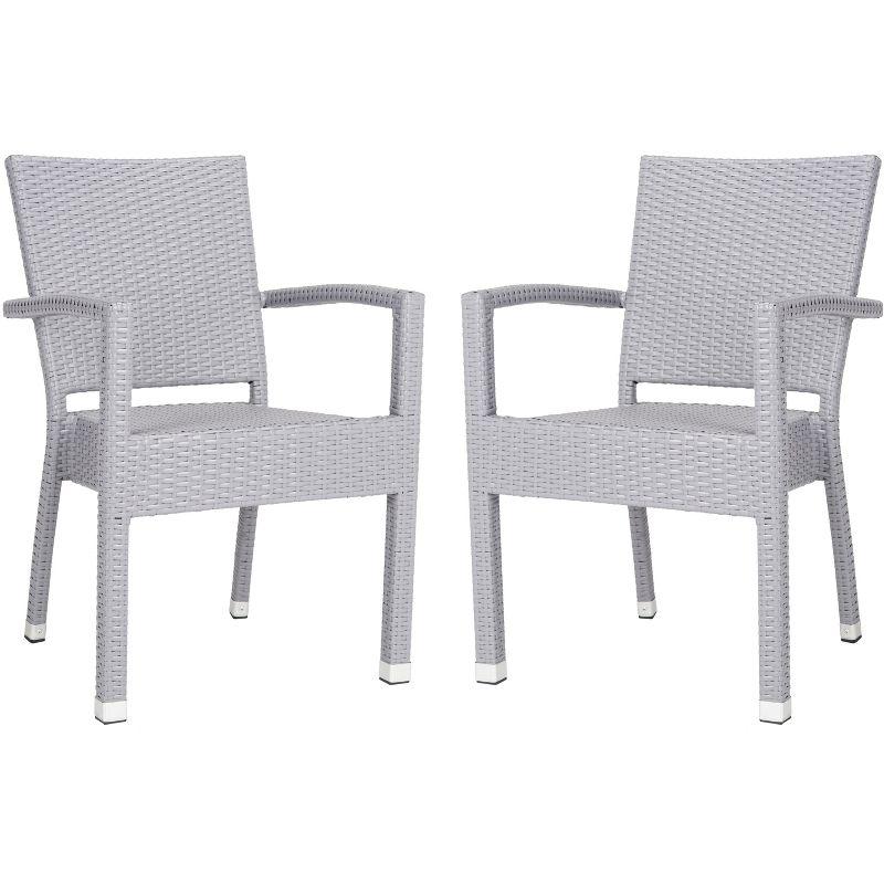 Kelda Gray Wicker Stacking Arm Chairs Set of 2