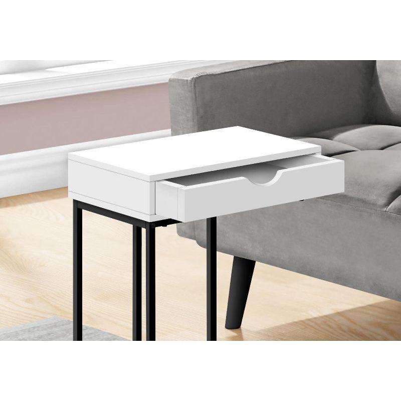 Monarch Specialties Accent Table C-Shaped End Side Snack Storage Drawer Living Room Bedroom Metal Laminate White Black Contemporary Modern