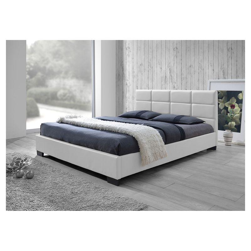 Elegant White Faux Leather Full Platform Bed with Tufted Headboard