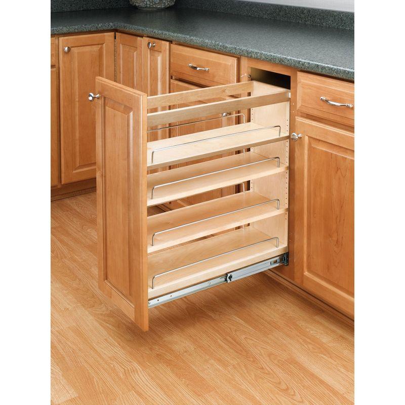 Rev-A-Shelf Pull Out Kitchen Cabinet Storage Organizer Spice Rack w/3 Adjustable Sliding Wood Shelves, Chrome Rails, & 100lb Capacity