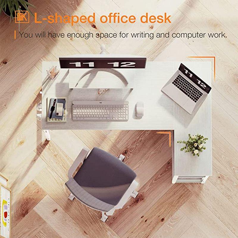 ODK 47 Inch Compact L Shaped Desk for Apartment, Living Room, Bedroom, or Office with Storage Shelves, Headphone Hook, and Monitor Stand