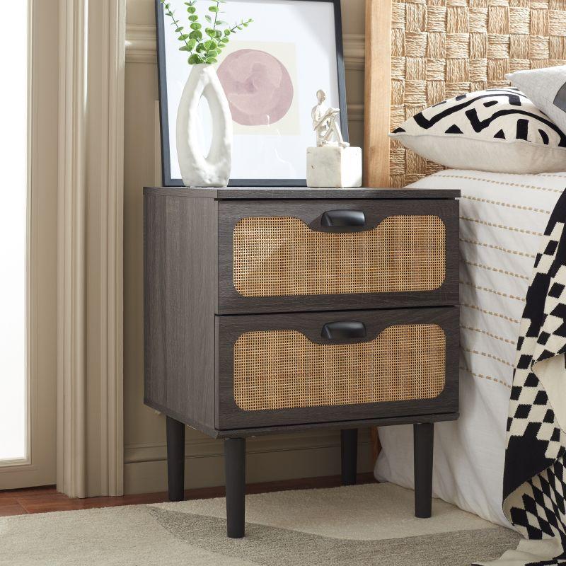 Irelia 2 Drawer Nightstand - Distressed Black/Natural - Safavieh
