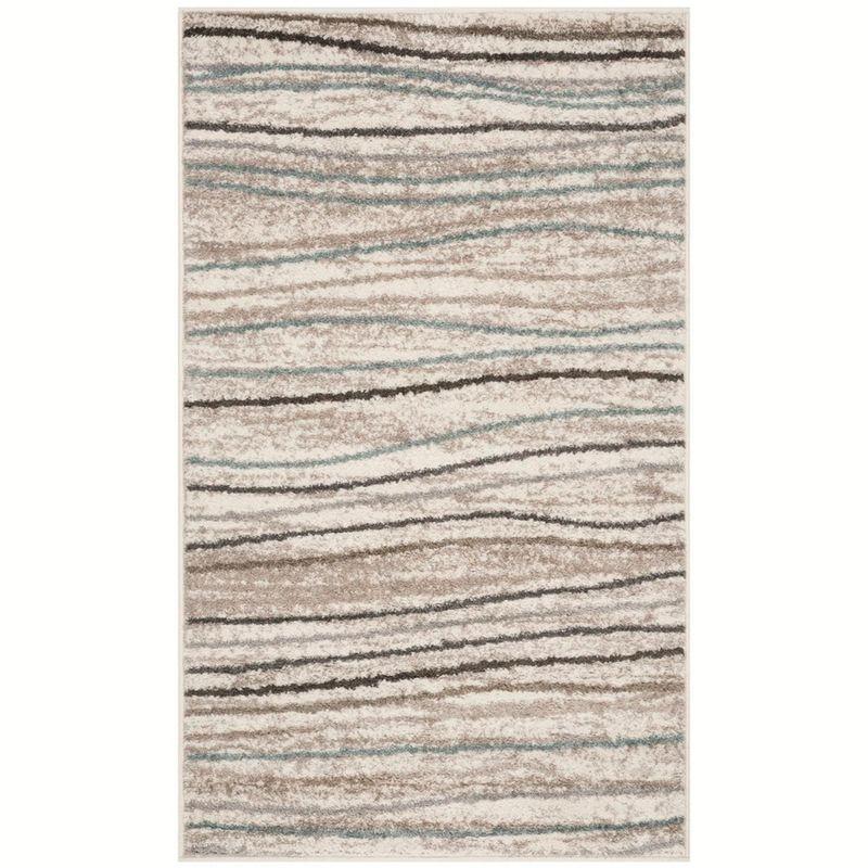 Amsterdam Cream and Beige 3' x 5' Striped Synthetic Area Rug