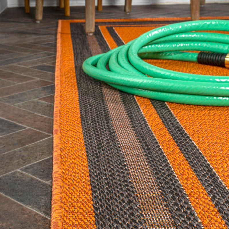3' x 5' James Modern Border Stripe Indoor/Outdoor Area Rug, Orange/Dark Gray - JONATHAN Y