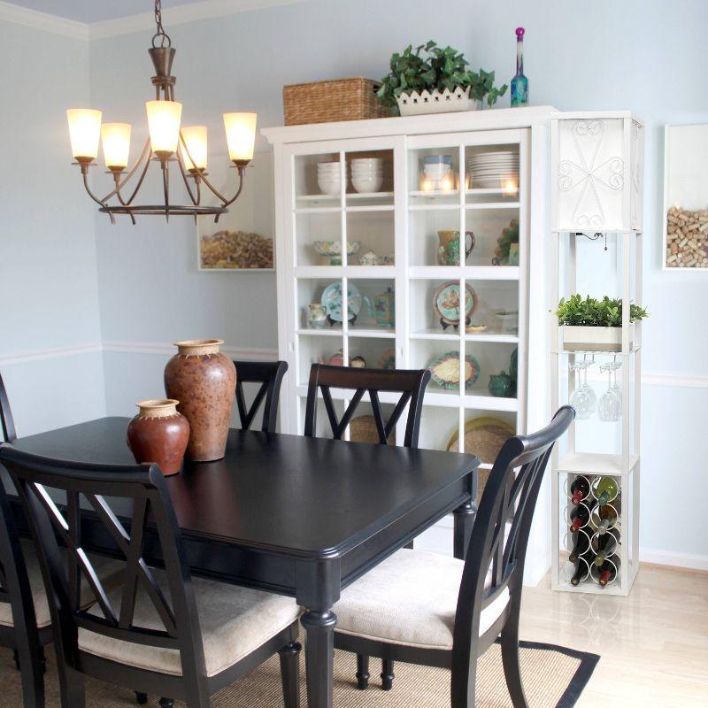 Etagere Organizer Storage Shelf Floor Lamp with Linen Shade White - Simple Designs: MDF Pull Chain, ETL Listed