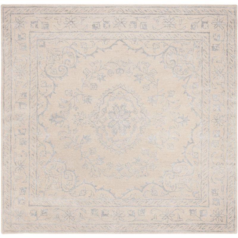 Elegant Light Grey Hand-Tufted Wool 6' Square Area Rug