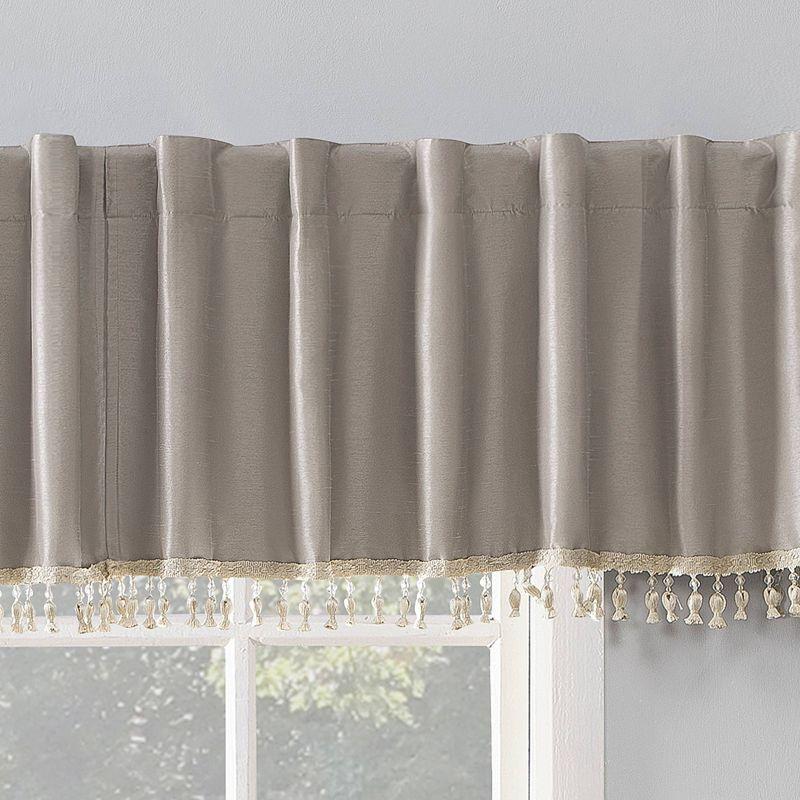 50"x17" Sun Zero Blackout Evelina Faux Dupioni Silk Beaded Tassels Curtain Valance Beige: Window Valance, Solid Pattern