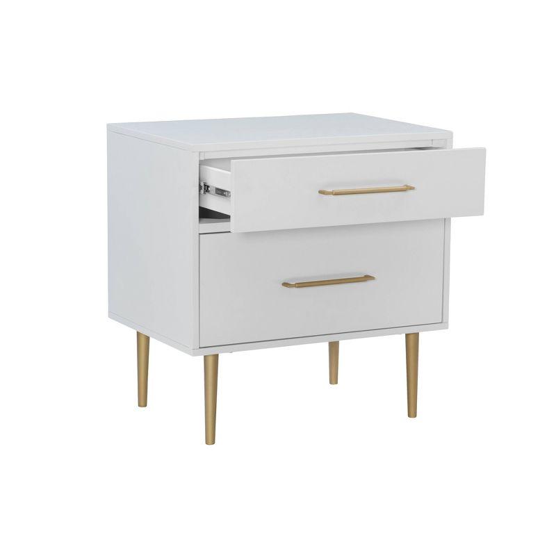 White and Gold 2-Drawer Nightstand with Sleek Design