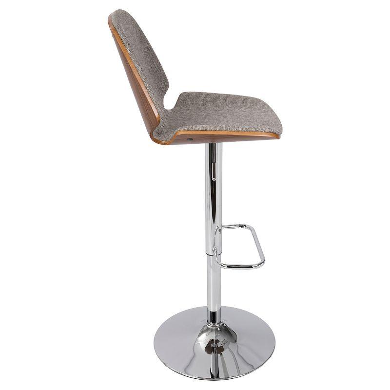 Walnut and Grey Adjustable Swivel Bar Stool with Metal Base