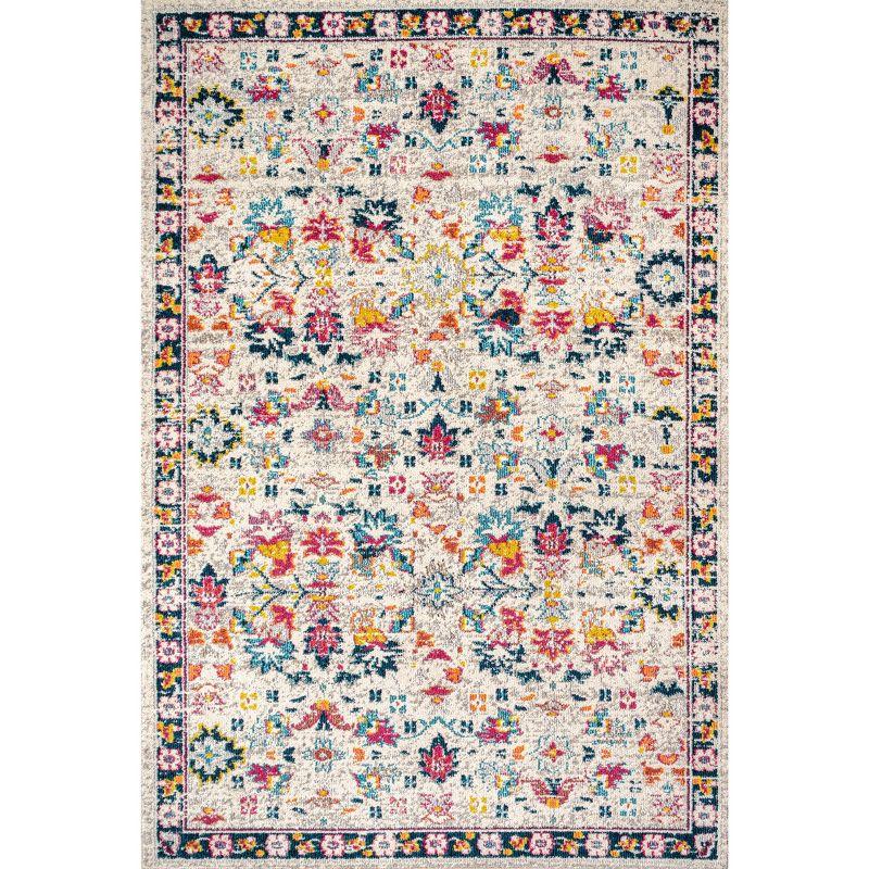 Ivory and Multicolor Synthetic Persian Boho Floral 5' x 8' Rug