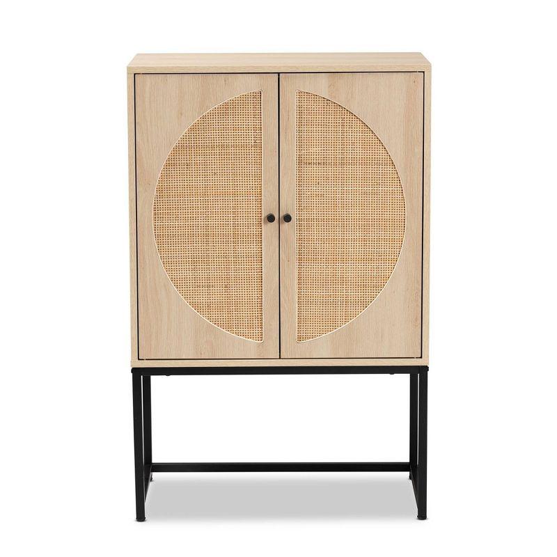 Ardon Bohemian Wood and Metal 2 Door Storage Cabinet with Rattan Light Brown/Black - Baxton Studio: Fixed Shelves, Boho Style