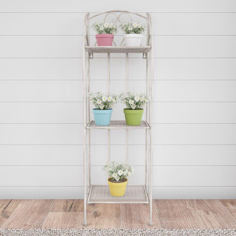 Nature Spring 3-Tier Indoor/Outdoor Garden Plant Stand With Vertical Folding Wrought Iron Shelves - Antique White