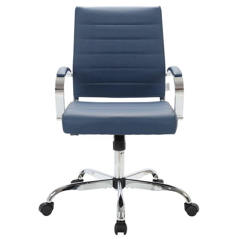 LeisureMod Benmar Mid-Back Office Conference Chair Upholstered in Leather with Swivel and Tilt in Navy Blue