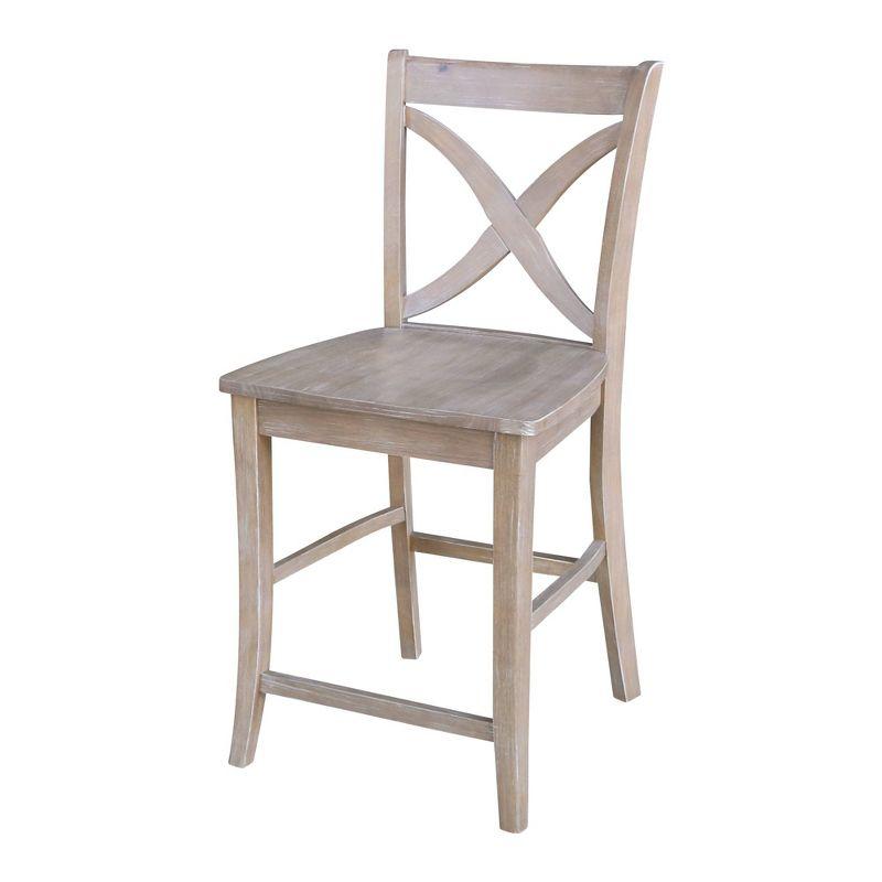 Gray Solid Wood Crossback Counter Stool with Footrest