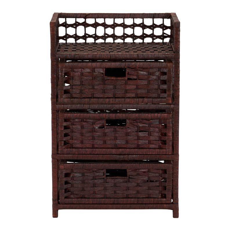 Woven 3 Drawer Chest with Cutout Handles, Paper Rope Stained