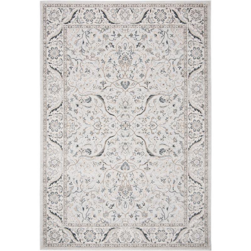 Light Grey and Cream Hand-Knotted Round Synthetic Rug