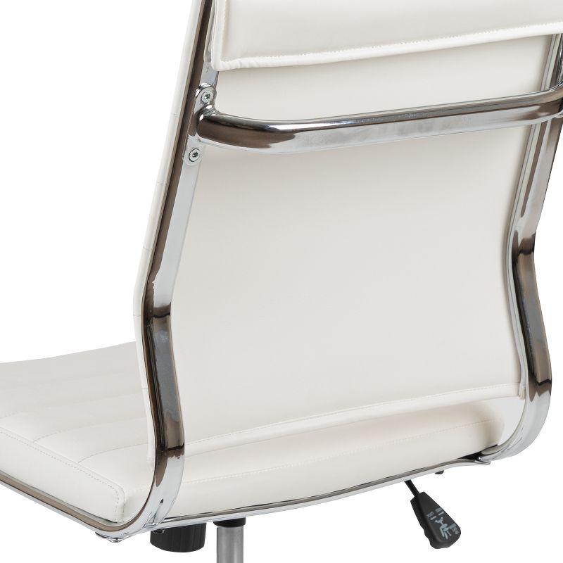 Merrick Lane White Ergonomic Swivel Office Chair Ribbed Faux Leather Back and Seat Mid-Back Armless Computer Desk Chair with Chrome Base